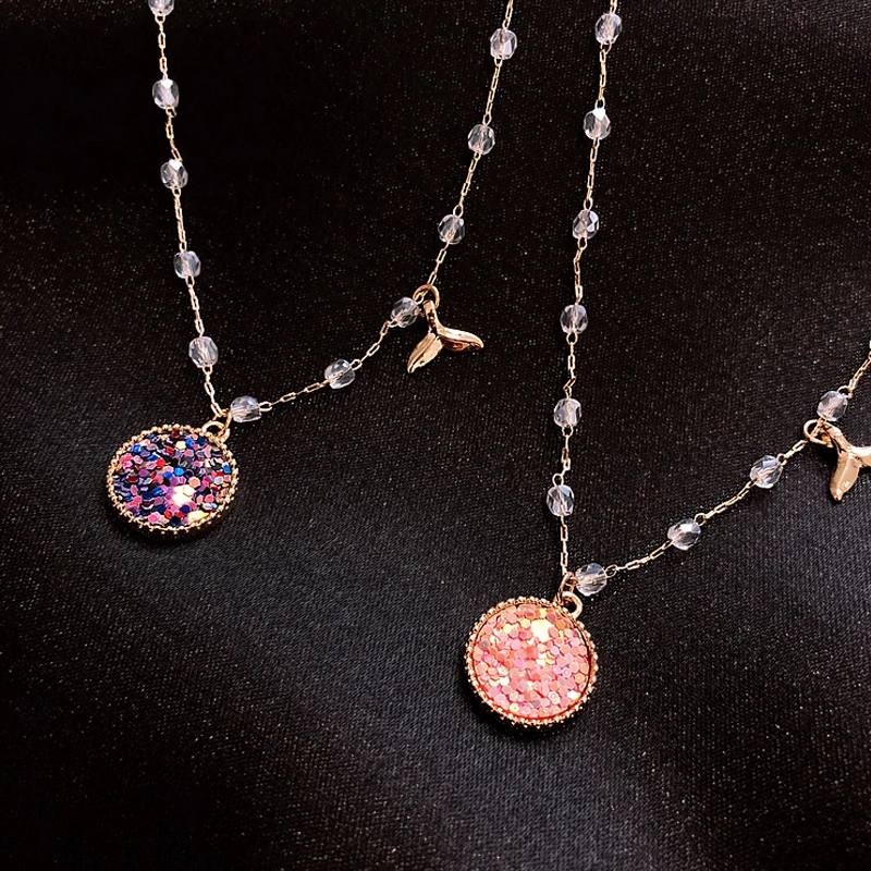 Новое модное корейское ожерелье яркого цвета с кристаллами золотистого длинное