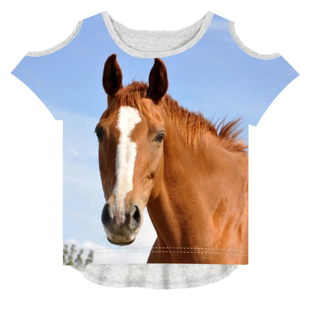 Детская летняя футболка с модным принтом высокий коричневый конь для девочек