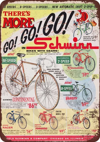 

1960 Schwinn, воспроизведение велосипедов, металлический жестяной знак 8x12
