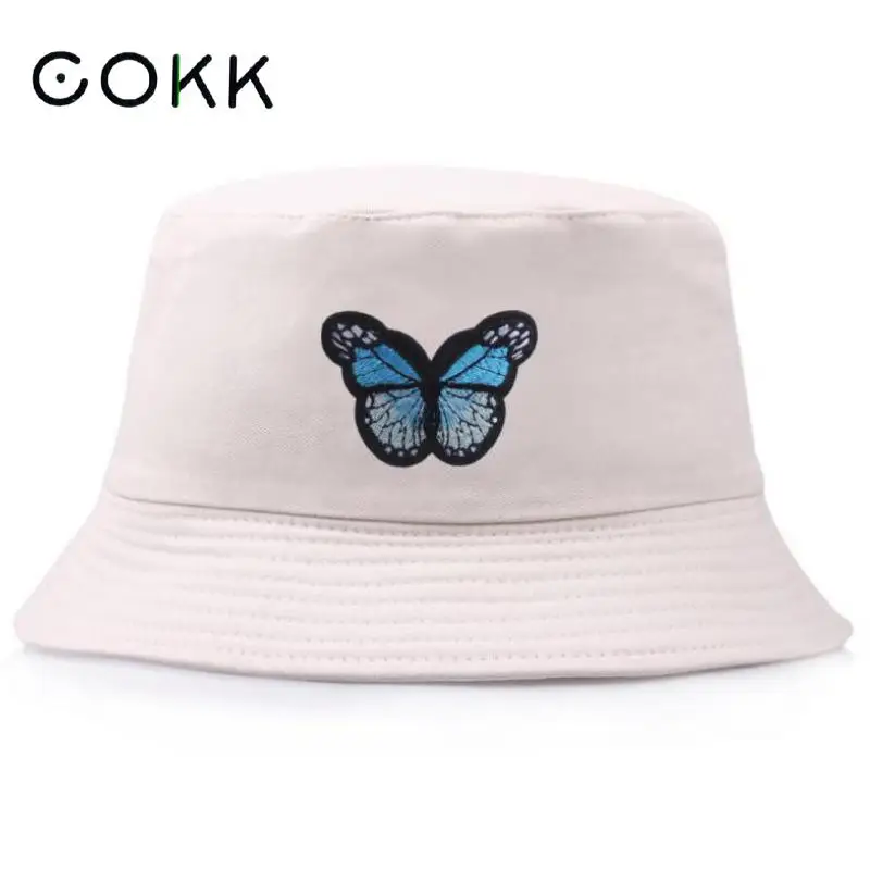 

COKK Панама, Женская и мужская Кепка унисекс с вышитой бабочкой в рыбацком стиле, простая Солнцезащитная Летняя женская кепка на плоской подо...