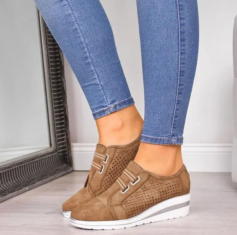 2019 женские туфли-лодочки на высоком каблуке Обувь танкетке с перфорацией круглым