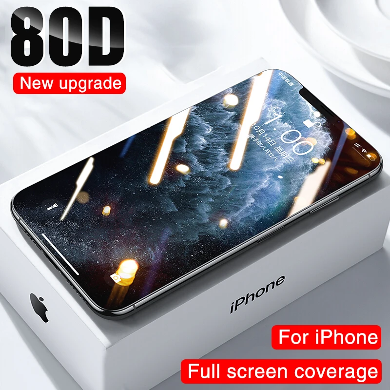 80D полное покрытие закаленное стекло для iphone 11 12 PRO XS MAX X XR защита экрана на iphone 7 8 Plus 6 6s SE Защитная стеклянная пленка