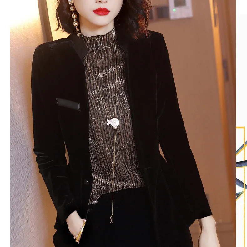 Golden Velvet Coats And Jackets Women Black Cardigan Autumn Coat Female Casual Casaco Feminino Clothes 2019 Outwear | Женская одежда