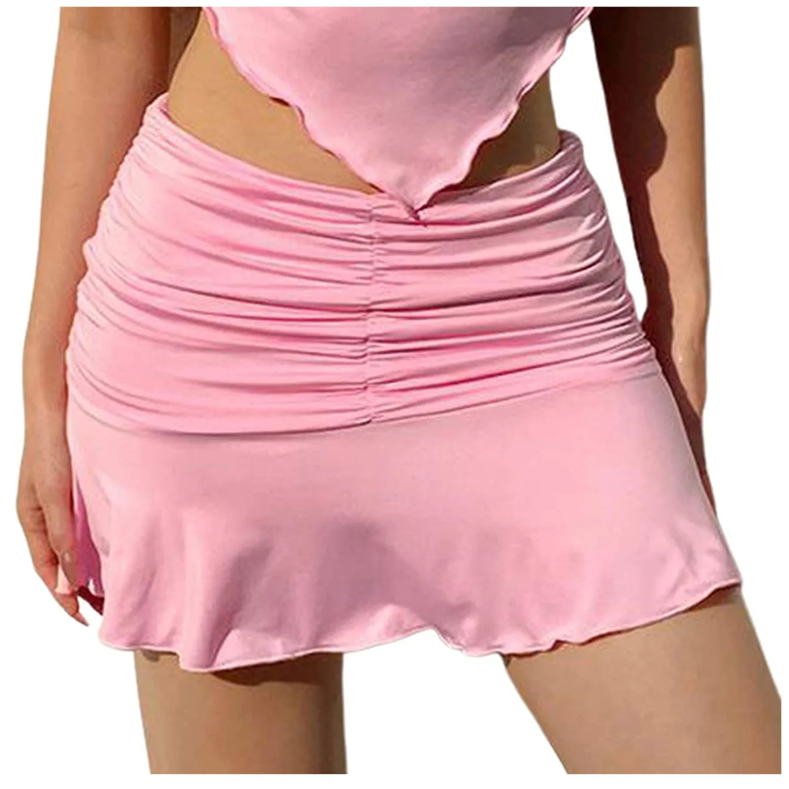 

Плиссированные юбки с высокой талией для женщин, элегантные однотонные женские юбки, сексуальные мини-юбки с оборками в Корейском стиле, ...