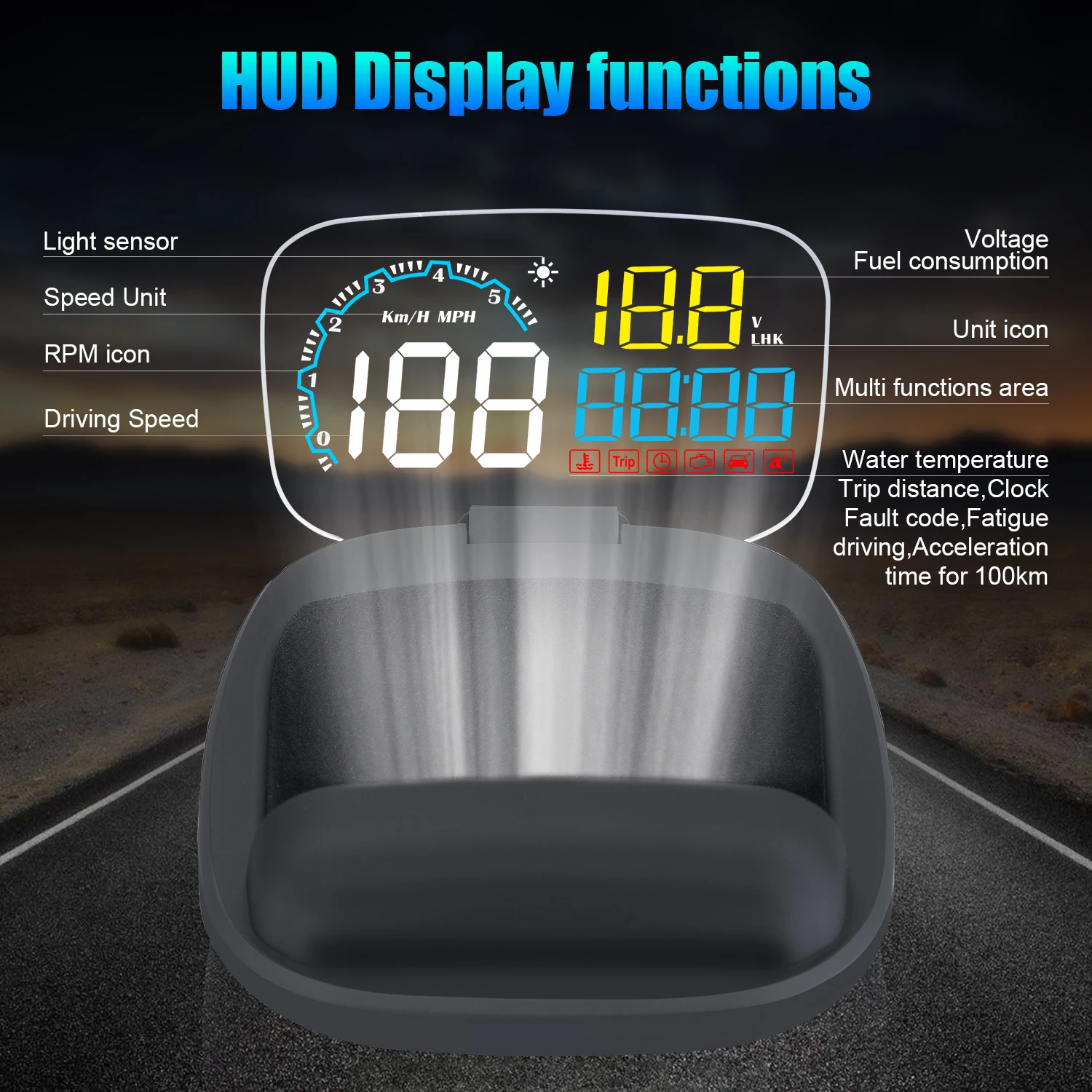 Умная автомобильная система HUD проектор на лобовое стекло со спидометром