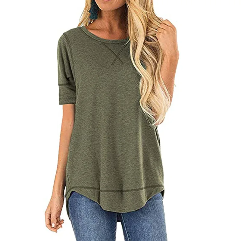 

2021 Loose Casual Basic T-Shirt Short Sleeve Women Solid Color Tshirts New Summer Tees Round Neck Female Large Size Tops