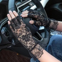 sexy lace hollow thin short summer sunscreen anti uv cycling driving gloves women half finger covering scar wedding mittens m29