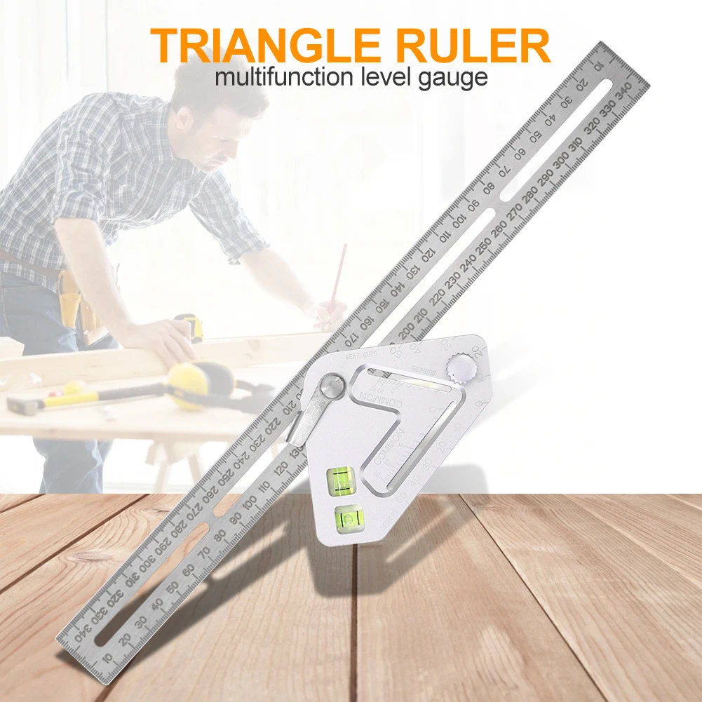 

Multifunctional Angle Ruler with Bubble Level Gauge 350mm Woodworking Triangle Protractor Meter for Carpenter Measuring Tools