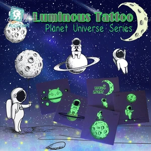 Rocooart маленькая татуировка, Светящиеся Татуировки, наклейки, Мультяшные Космические Планеты, поддельные татуировки для детей, светящиеся водонепроницаемые временные татуировки
