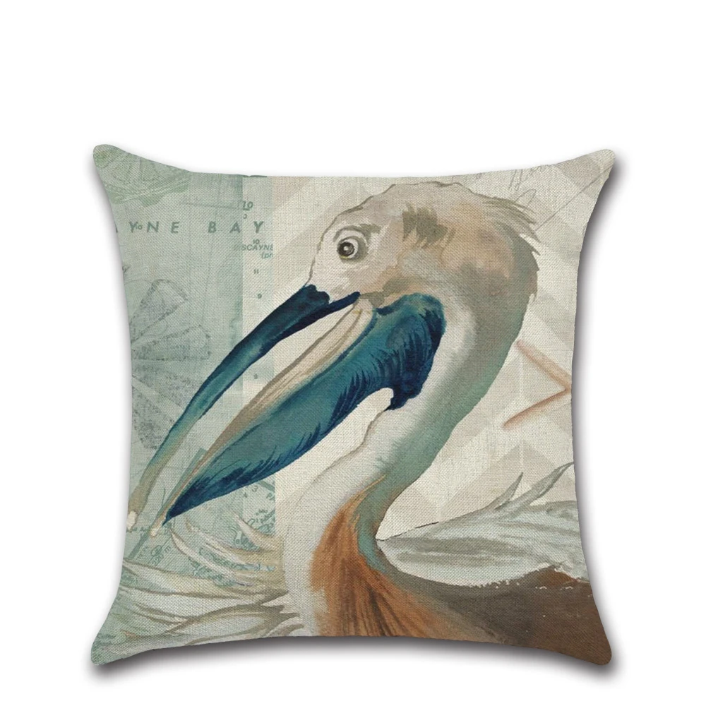 Льняная наволочка декоративный чехол для подушки с рисунками морских животных и