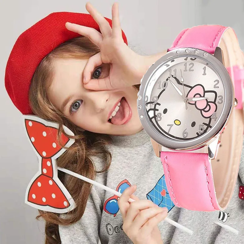 Детские часы Reloj Kitty с мультяшным рисунком детские для девочек милые кожаные