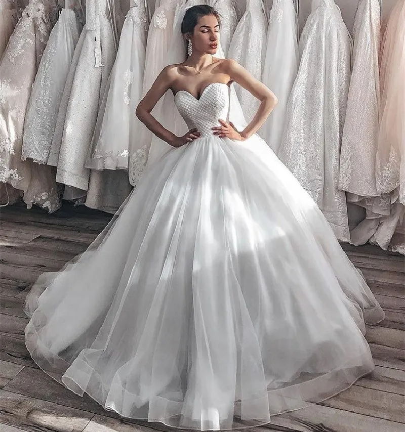 

Elegant Princess Wedding Dresses Sweetheart Tulle Sleeveless Plaid Lace A-Line Tulle Bridal Gowns vestido de noiva Custom Made