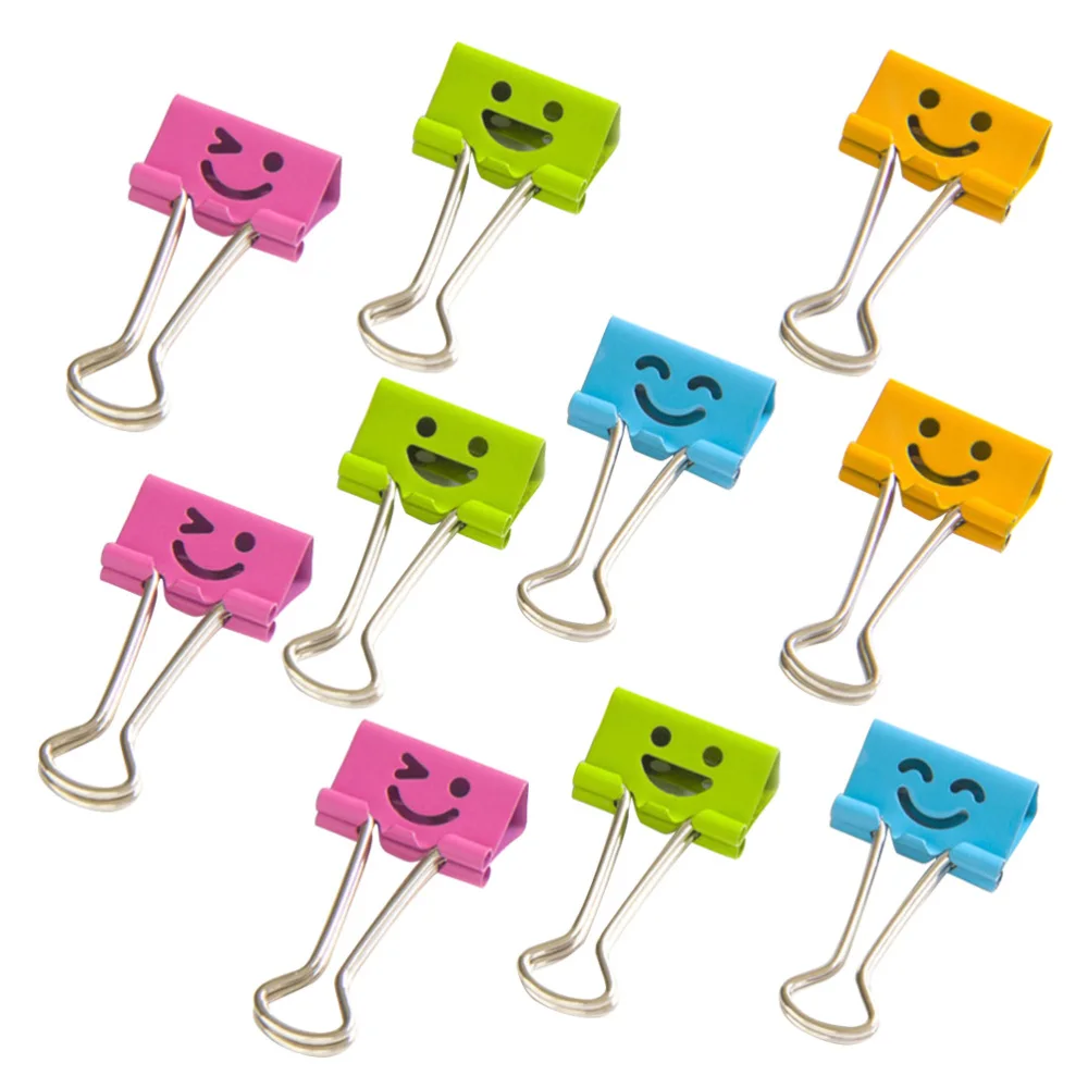 

10PCS Smile Face Design Metal Binder Clips Paper Clamp Clips Dovetail Design Clamps for School Office (Random Color) - Small Siz