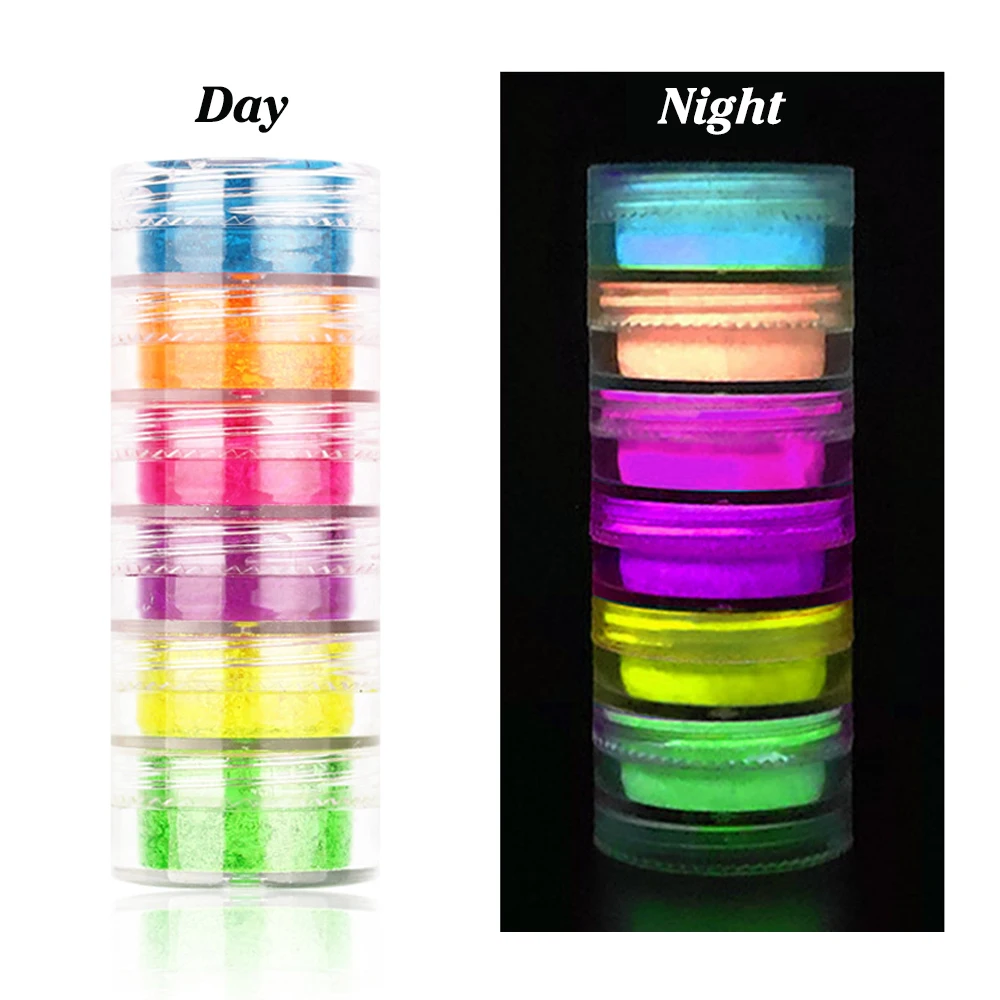 

6Pcs/Set Makeup Fluorescent Neon Pigment Eye Shadow Makeup Palette Glow In Dark Eye Shadow Glitter Eyeshadow Cosmetics