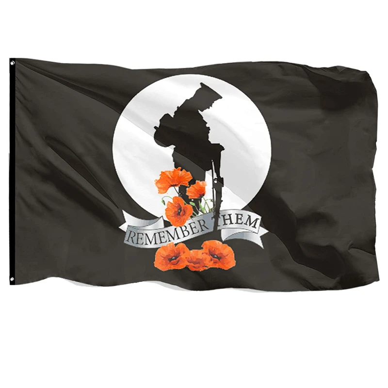 

Military Lest We Forget Poppy Flag 5X3Ft Remembrance Day War Heroes Soldiers Armed Forces 100% Polyester Memorial Flag