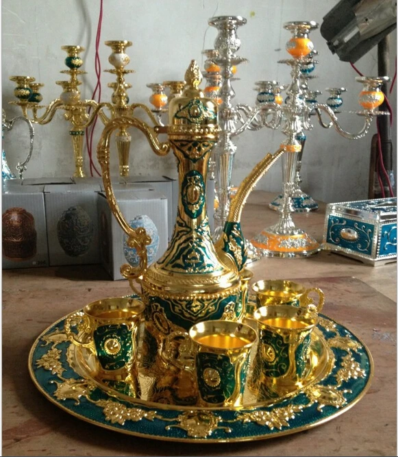 Зеленый металлический винный набор/чайный сервиз модный набор из цинкового