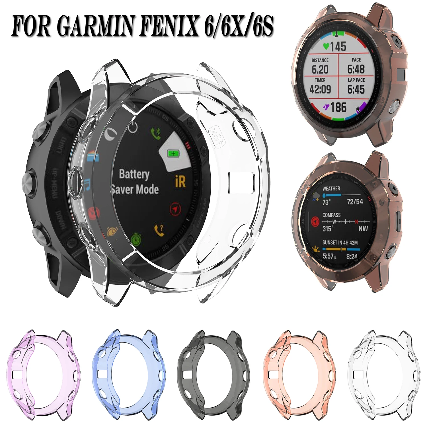 Модный силиконовый ударопрочный защитный чехол для Garmin fenix 6 6x 6s прозрачный