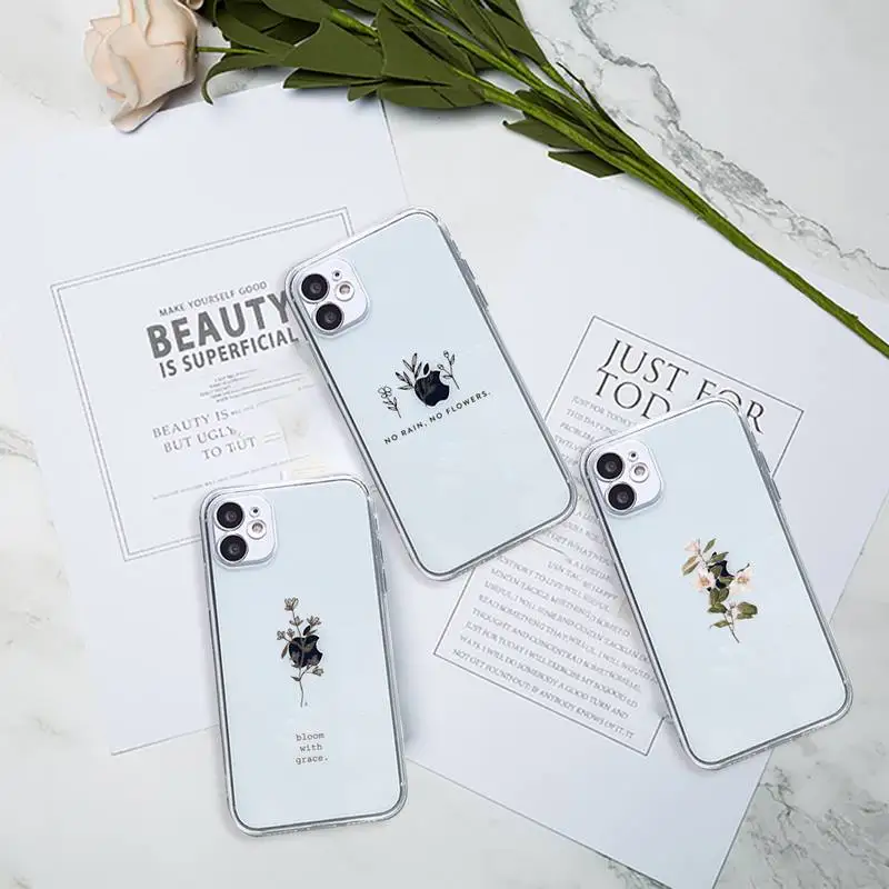 

Great Aesthetic Flower art Phone Case Transparent for Clear iPhone 11 12 8 7 6 6S Plus X 5S SE 2020 XR mini pro XS MAX