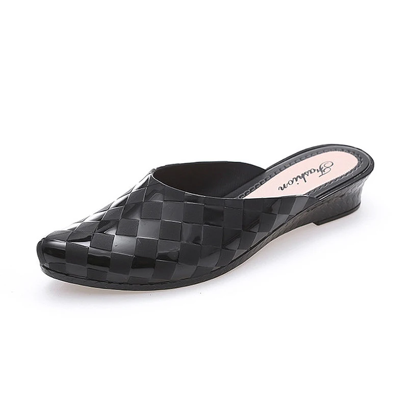

Fashion Casual Women's Slippers Shallow Antiskid Plastic Toe-cover Slides Outdoor Gingham Jelly Beach Sandals