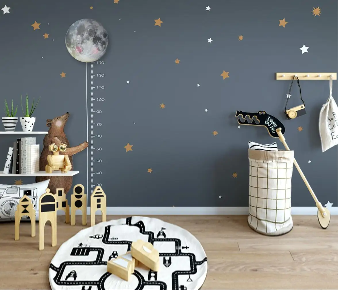 

beibehang custom Cartoon little bear moon measuring height mural wallpaper for children room background wall paper bedroom decor