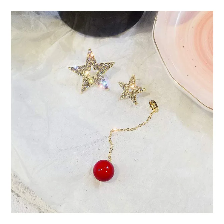 S925 Серебряные асимметричные серьги с пятиконечной звездой женские корейские