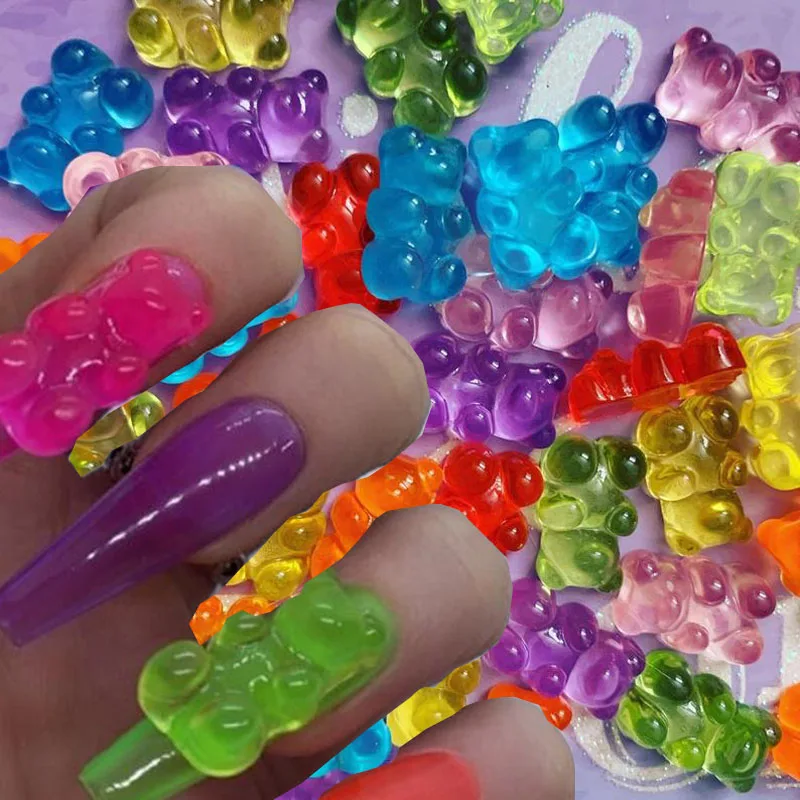 20 шт./пакет Jelly Gummy Bear (11x17 мм) Роскошные 3D плоские кавайные Стразы для ногтей, ювелирные изделия, аксессуары для маникюра