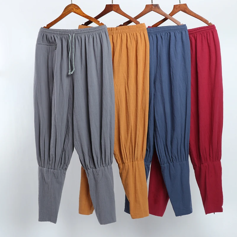 Новый дизайн хлопковые льняные буддистские штаны-монахи брюки Shaolin Kung fu 4 цвета