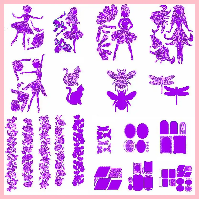 Цветок феи квадратная круг животное Стрекоза резки трафарет для карты альбома