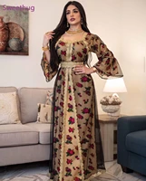 muslim embroidery abaya golden ribbon mesh arabic dresses hijab african dashiki jalabiya long maxi dress turkish sexy rich lady