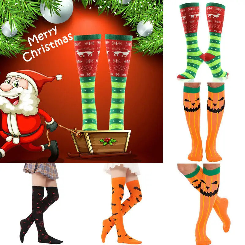Мужские и женские хлопковые чулки на Рождество Хэллоуин летучая мышь тыква