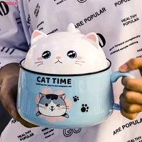 creativity high capacity cute cat ceramics instant noodle bowl with lid spoon dorm room student office super large bowl