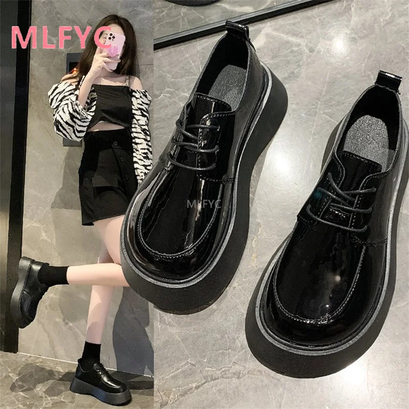 

Женские туфли мэри джейн на толстой подошве, новинка 2021, удобные туфли на платформе с круглым носком, модные туфли на шнуровке для женщин