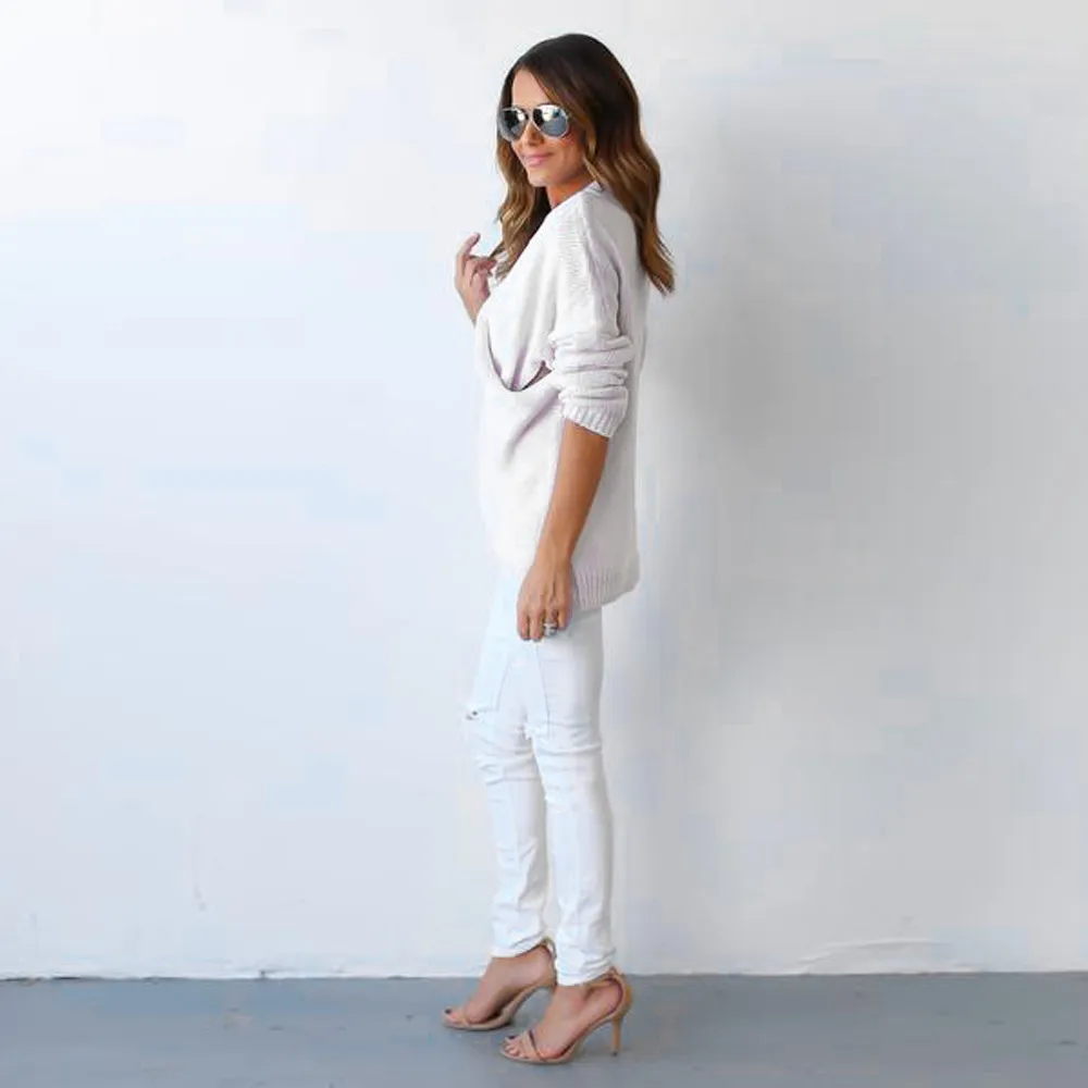 

Pull femme sweaters Long Sleeve Solid Color V-neck Sexy Cross Knotted Panel sweater women plus size roupa feminina