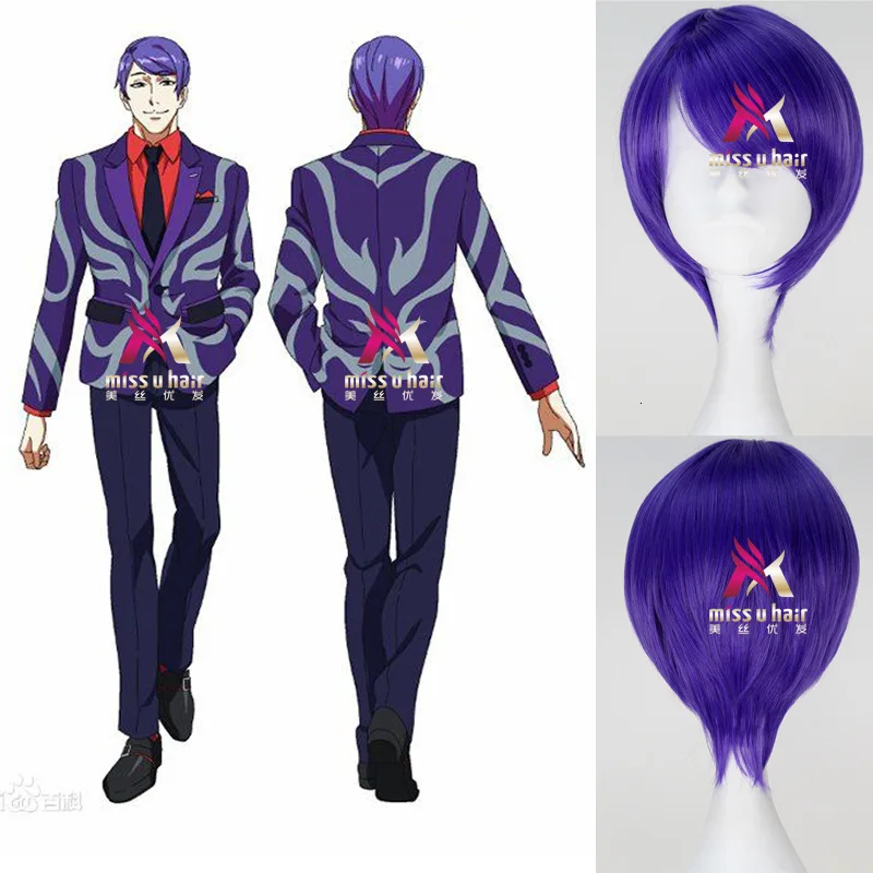 Toquio Ghoul Shu tsukiyama Косплей Peruca короткий прямой фиолетовый Анимация головной убор + Bon