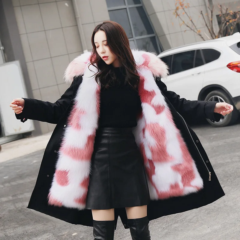 Женские вечерние пальто в стиле милитари с имитацией лисьего меха куртка со