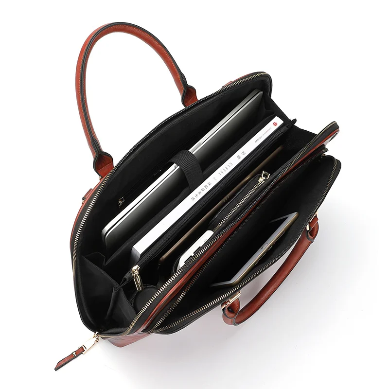 OYIXINGER Women's Leather Briefcase High Quality Embossed Female Shoulder Bag Retro Laptop Briefcase For 14 Inch Macbook Hp Dell