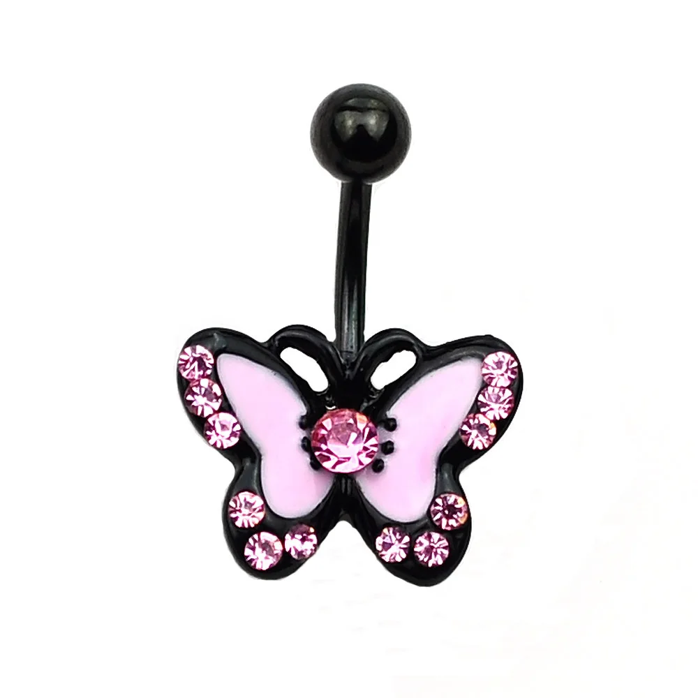 

Black Pink Butterfly Belly Button Rings Anti-allergy Stainless Steel Navelpiercing Sexy Lady Piercing Navel Ring Body Jewelry