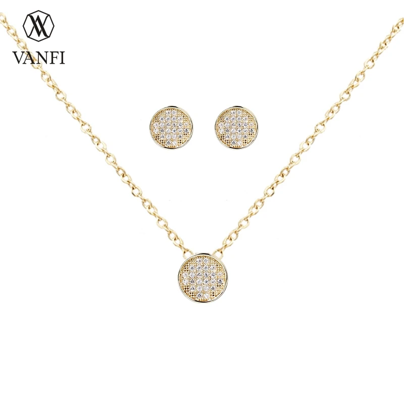 

Kfvanfi cubic zirconia necklace stud earrings set fashion classic gold color jewelry set women
