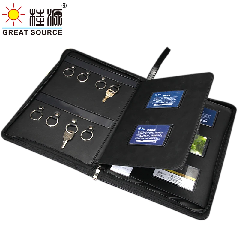 A4 Manager Comference Folder Key Manage Folder For A4 File Padfolio Leather Portfolio Organizer Office Paper Zipper Bags(3PCS))