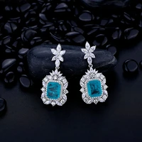 solid 925 sterling silver fashion paraiba tourmaline gemstone drop earrings sparkling high carbon diamond women fine jewelry