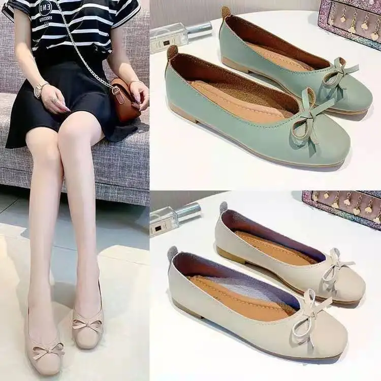 Soft Bottom Bow Single Shoes Women 2021 Summer New Shoes Korean Thick Heel Flat Bottom Casual Shoes Women's Shoes Doudou Shoes