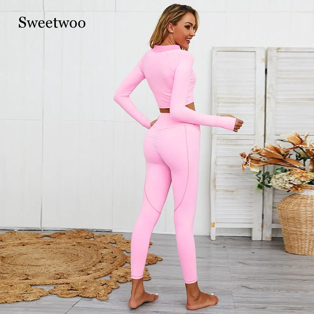 Женский комплект для йоги SWEETWOO спортивная одежда топ на молнии леггинсы