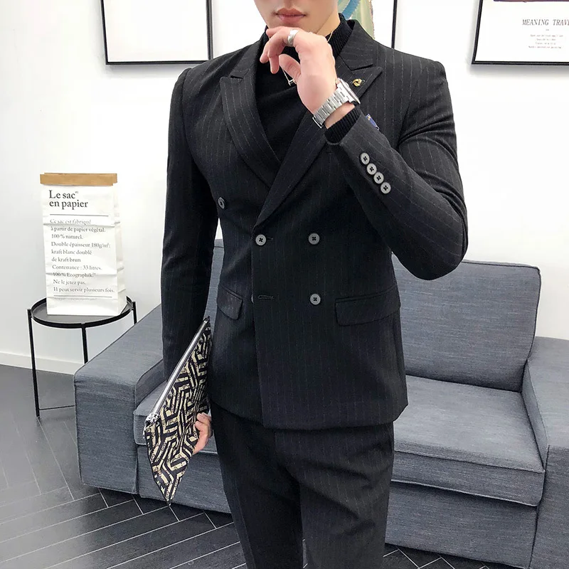 

Men Suit Tailor-Made 2 Pieces Pinstripe Vintage Blazer Pants High Quality Formal Business Wedding Causal Prom Tailored