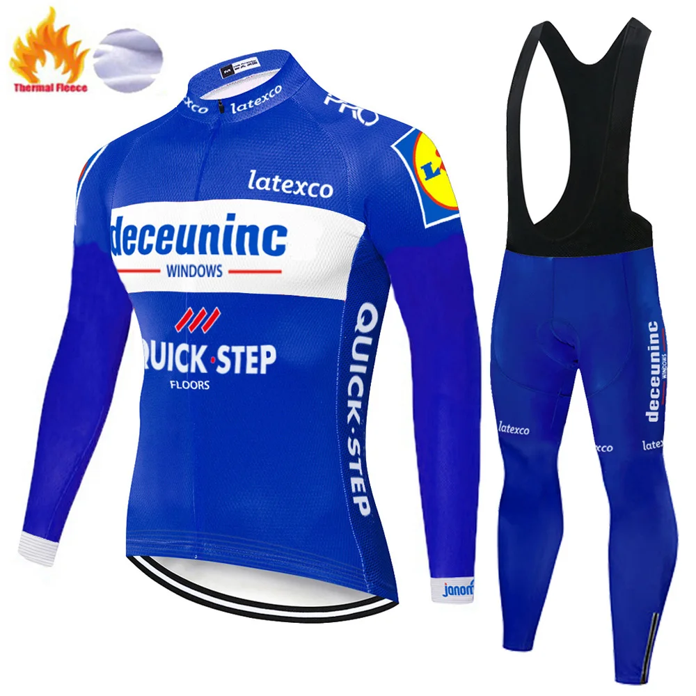 Термальность флис uniforme ciclismo hombre QUICK STEP Длинные рукава Велоспорт Джерси 9D
