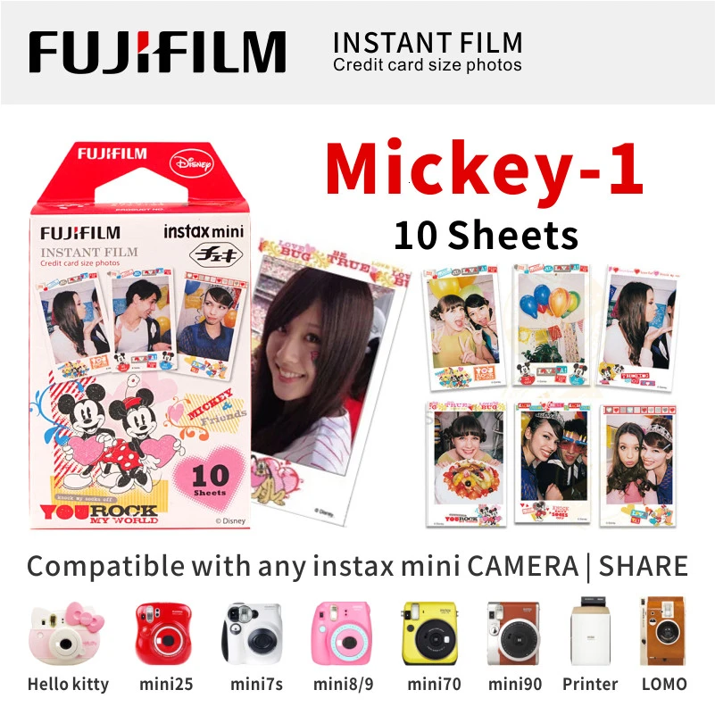 Mickey-1 10 Sheet ЖК-дисплея с подсветкой FUJIFILM FUJI INSTAX MINI 9 пленка глянцевая фотобумага в 1 пакет для SP1 SP2 70 7cs 8 25 90 50 Lomo - Цвет: Mickey-1 10 Sheet