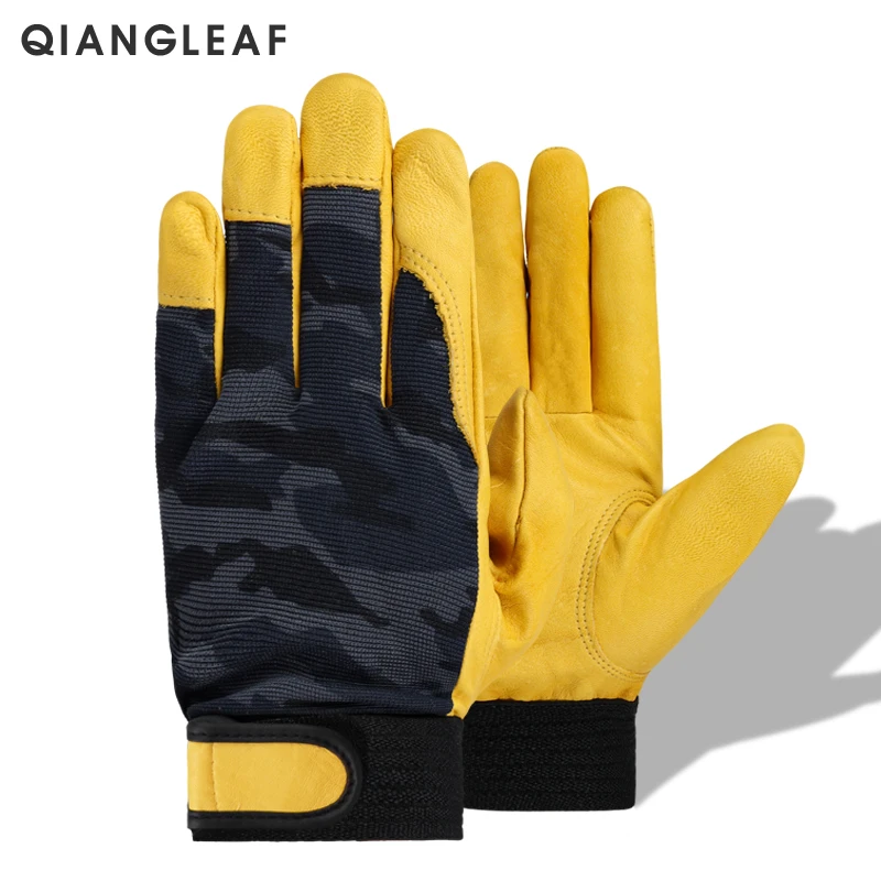 QIANGLEAF воловья кожа верхний слой кожаные рабочие перчатки защитные дышащая ткань