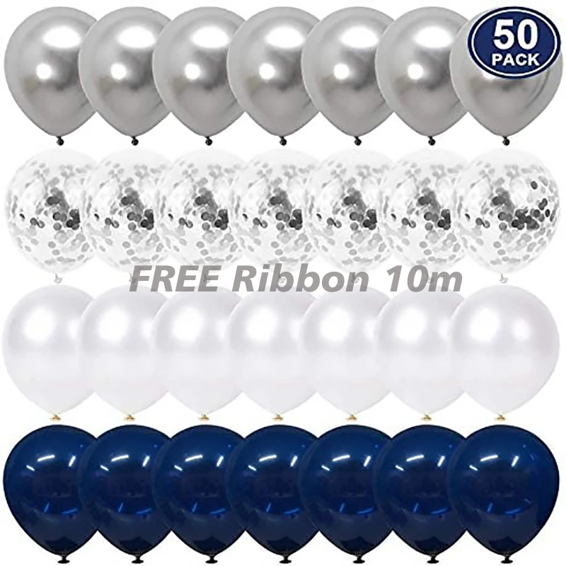 

50pcs Wholesale Navy Blue Party Balloons Set Assorted Metallic Chrome Latex Confett Balloons Birthday Decorations Garland JL0179