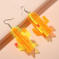 new funny colorful cactus acrylic earrings for women girls lovely plant flower long dangle earrings fashion party jewelry gifts