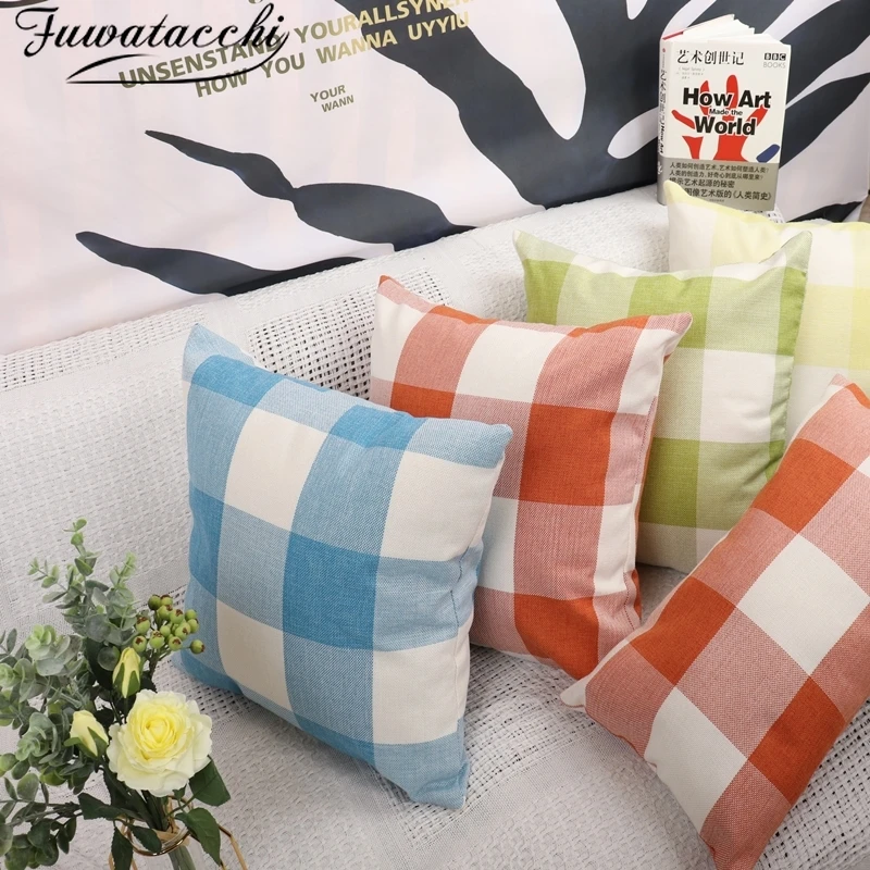 

Fuwatacchi Colorful Plaid Pattern Cushion Cover Blended Pattern Pillow Cover for Home Chair Sofa Decorative Pillowcases 45x45cm
