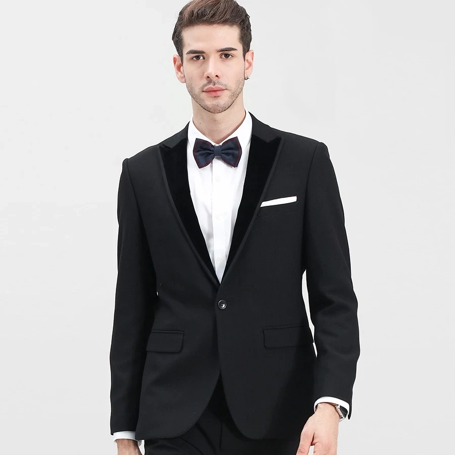 

Новинка 2021, классические черные свадебные смокинги для жениха, индивидуальное изготовление, 2 предмета (пиджак + брюки), облегающие одноборт...